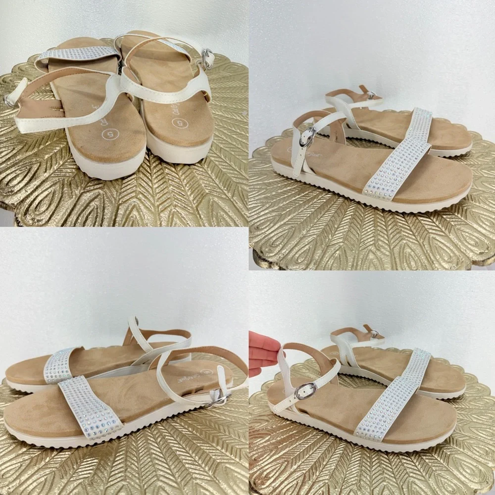 Cat‎ & Jack White Rhinestone Sandals Girls Size 5 Ankle Strap NWOT